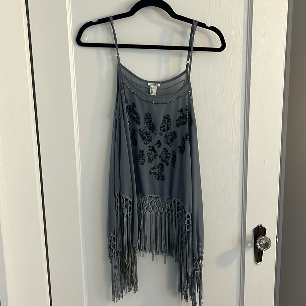 Forever 21 sheer beaded gray top could fit small or medium adjustable straps